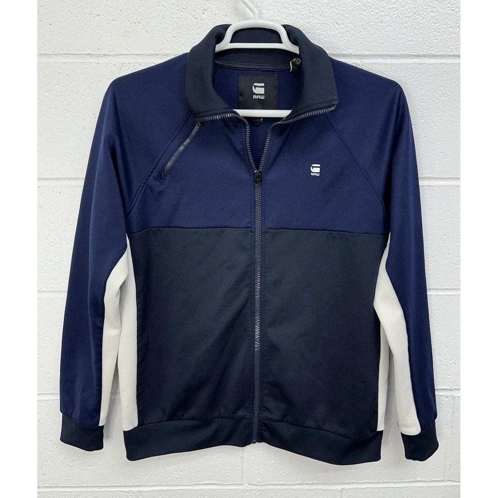 G Star Raw Ore Tracktop Raglan Sleeve Navy Blue White Zip Jacket Streetwear XL